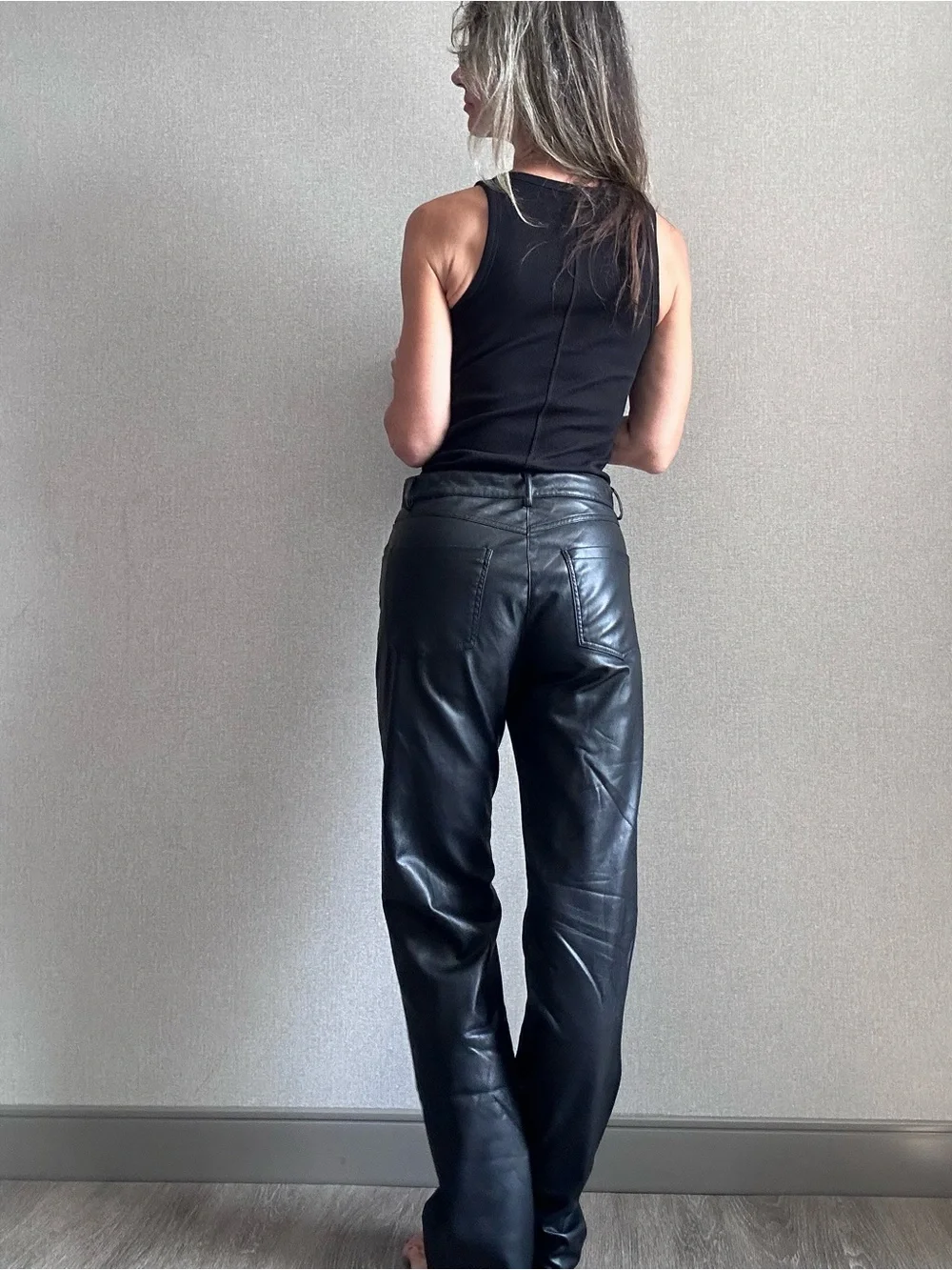 Zara Black Faux Leather Straight Leg Pants Jeans S - Picture 2 of 6